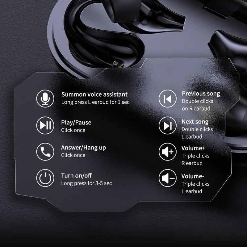 Bluetooth 5.2 bone conduction headphones in white and black with HIFI sound