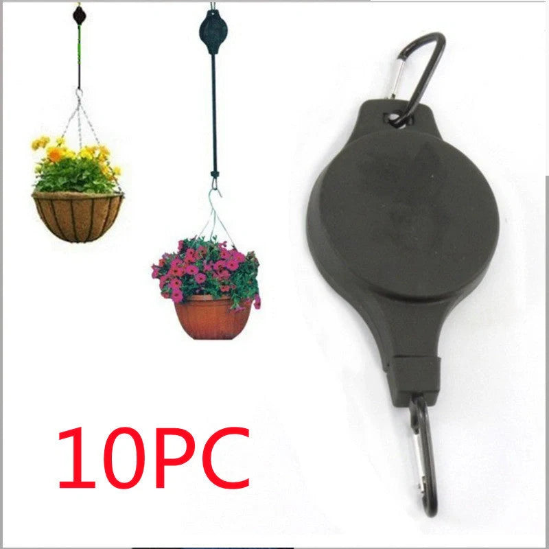 Detachable hanging basket hook with elastic cord for adjustable plant height
