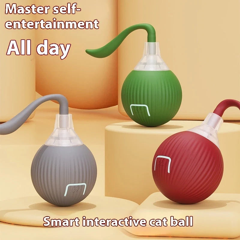 Interactive cat toy ball with premium drive mechanism, auto shut-off, and wake-up features for engaging feline playtime