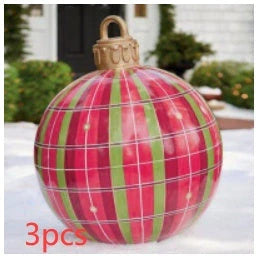 Vibrant inflatable Christmas baubles in a variety of colours and patterns, perfect for outdoor holiday decoration