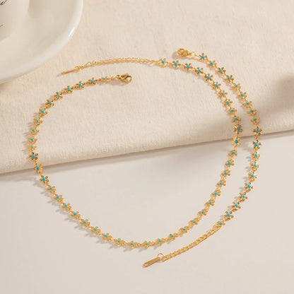 Elegant pastoral oil-spot glaze flower necklace and bracelet set in stainless steel