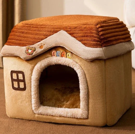 Cozy pet hideaway: Plush, foldable dog house and cat bed in various stylish designs