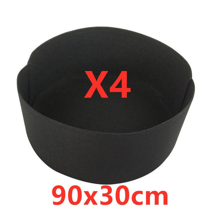 Round black and green fabric grow bags for garden plants with automatic drainage
