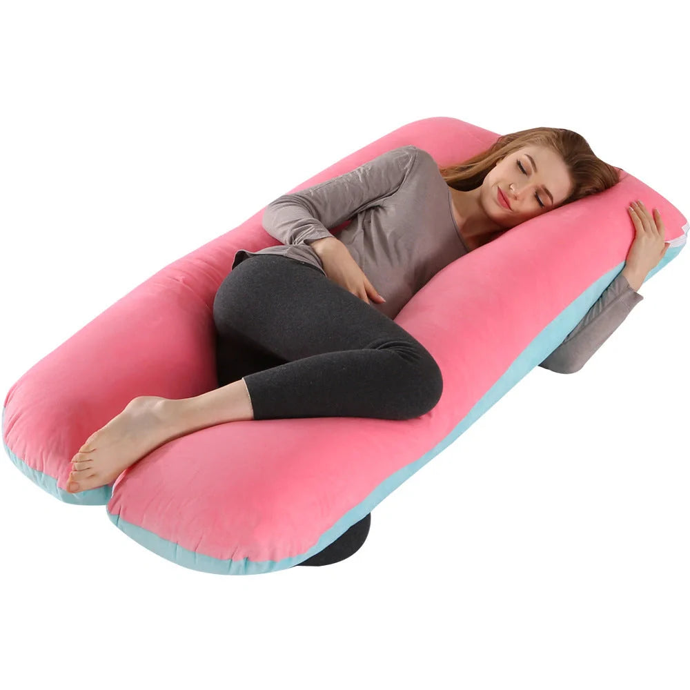 Premium U-shaped pregnancy pillow with soft cotton casing and polyester fiber filling for exceptional comfort and support