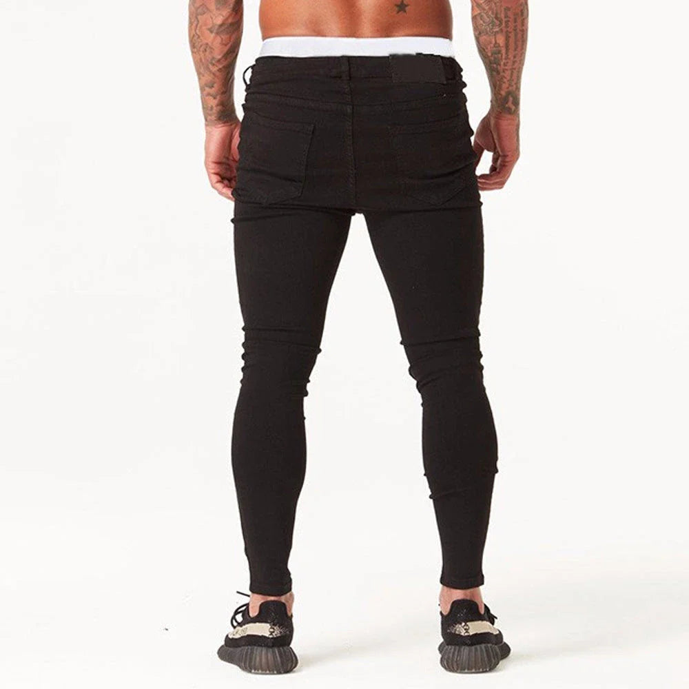 Premium cotton summer distressed skinny jeans for men with a slim, stretchy fit and an edgy, washed-out finish