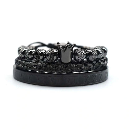 Men's stainless steel crown charm adjustable bracelet with zircon details