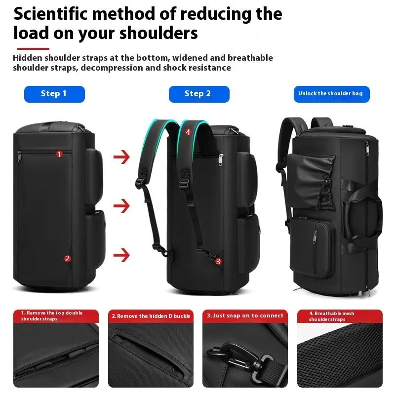 Black waterproof suit bag for men with shoe compartment and dry-wet separation