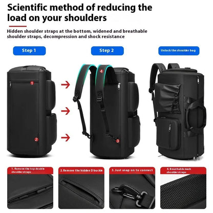 Black waterproof suit bag for men with shoe compartment and dry-wet separation