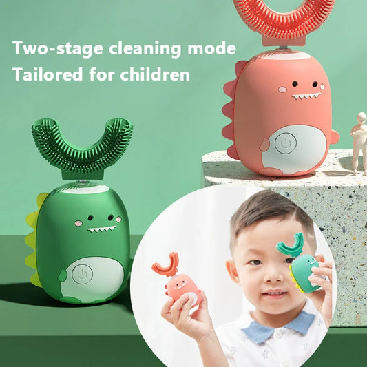 U-Shaped Children's Electric Toothbrush with cartoon design