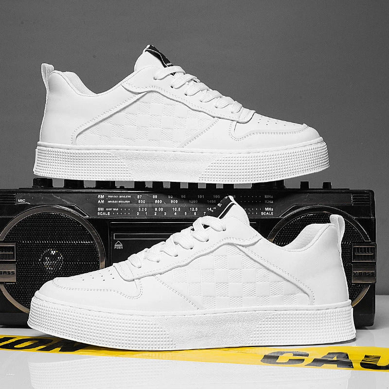 Stylish and breathable plaid lace-up sneakers for men, featuring a unique design, comfortable mesh lining, and durable rubber sole.