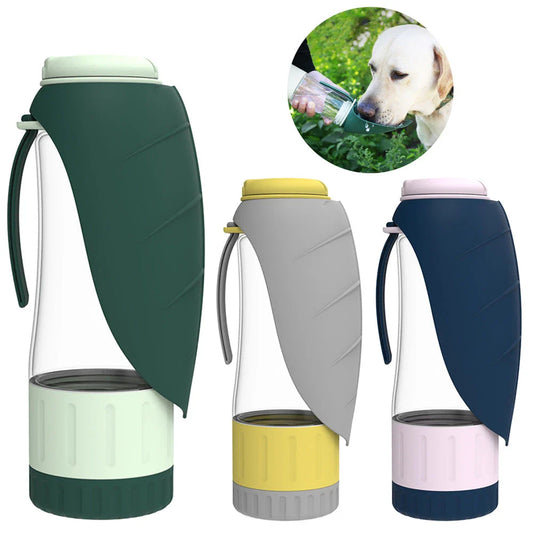 Portable pet water bottle with collapsible silicone bowl, perfect for traveling with dogs and providing hydration and meals on the go