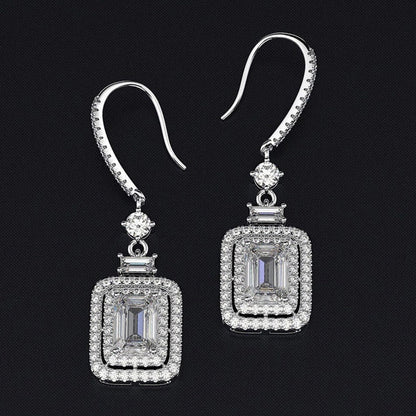 Platinum Princess Square Diamond Zircon Ear Hook in white gold