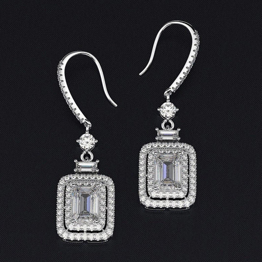 Platinum Princess Square Diamond Zircon Ear Hook in white gold