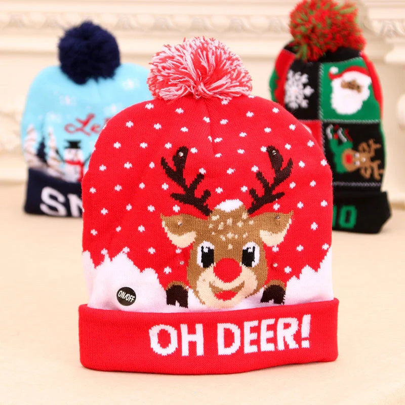 LED Christmas knitted beanie with light-up features in various festive designs