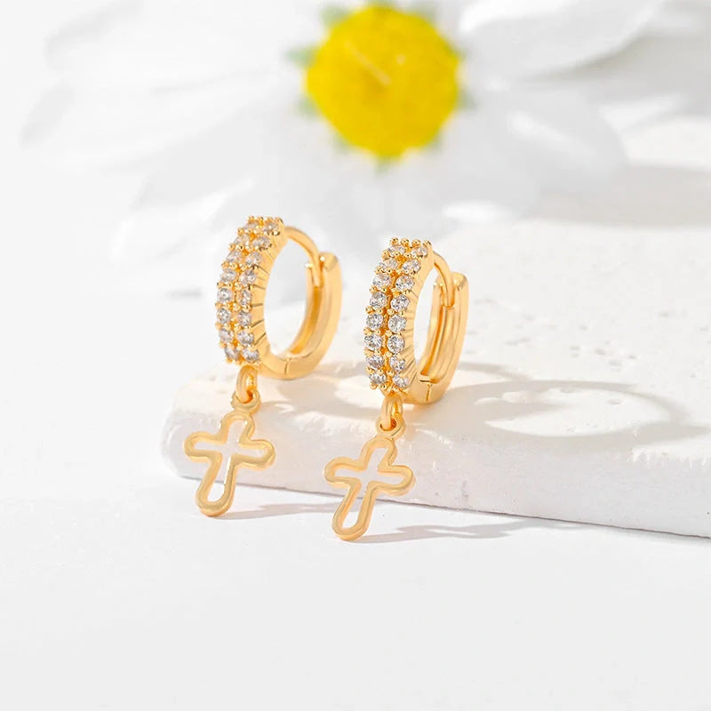 Gold-plated cross earrings in various colours for women