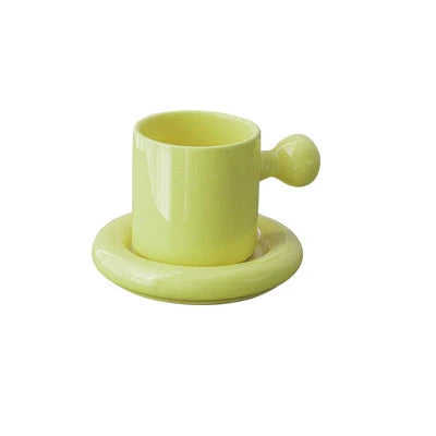 Elegant porcelain egg cup and saucer set in various colors, including white, yellow, orange, and green