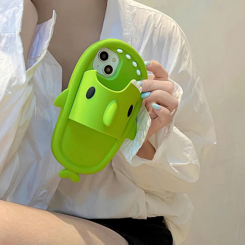 Shark slipper silicone phone case for iPhone 11-14 Pro Max in green