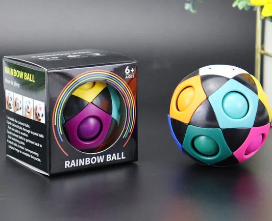 Colorful rainbow-patterned decompression soccer ball with 12 holes, a unique intellectual toy for children
