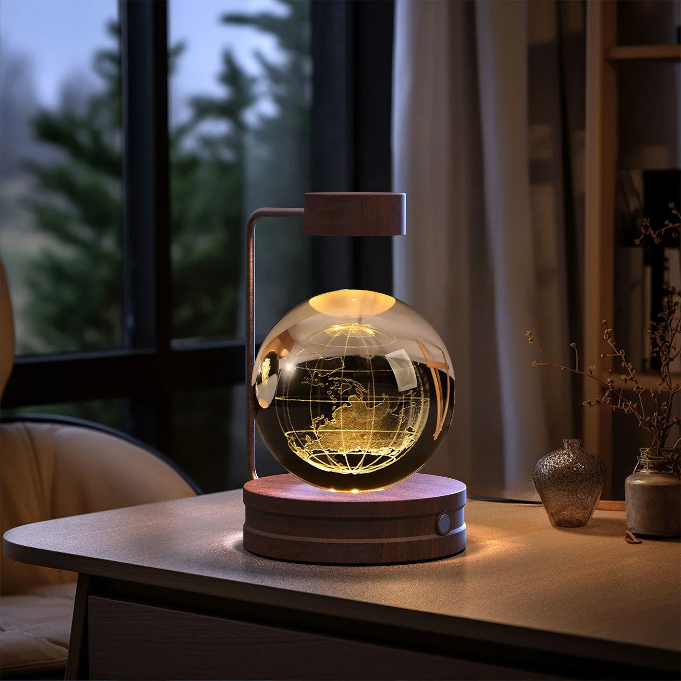 Enchanting crystal ball night light with cosmic designs, creating a warm and soothing ambiance in any room.