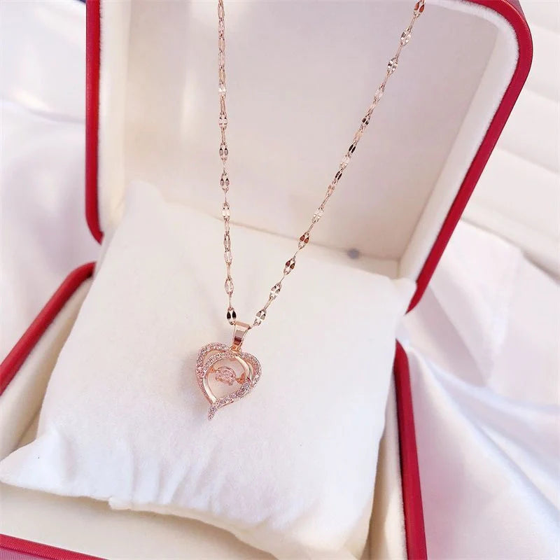 Valentine's Day titanium steel perfume bottle pendant necklace with zircon detail