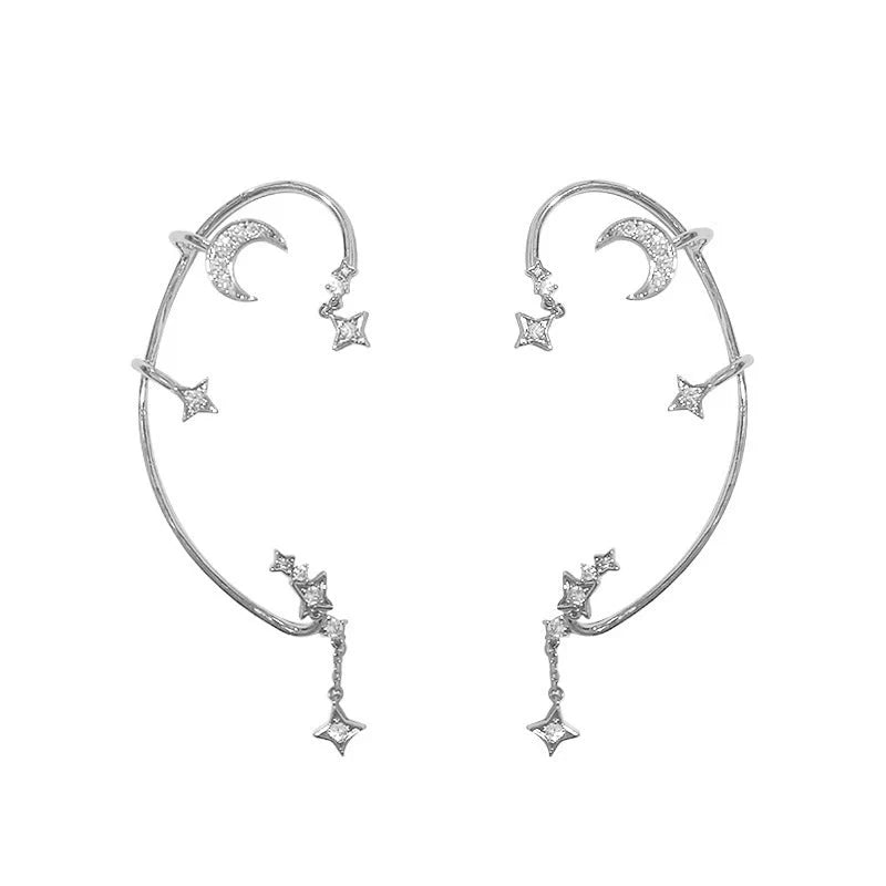 Women's butterfly design ear cuff and screw back earrings set in silver and purple