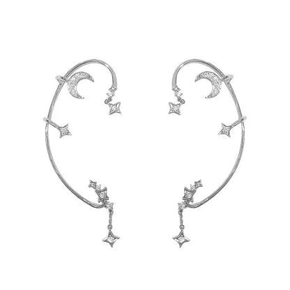 Women's butterfly design ear cuff and screw back earrings set in silver and purple