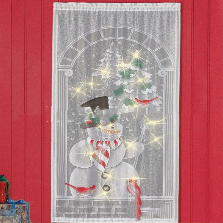 Christmas themed vertical blackout curtains with Santa, snowmen, and deer designs
