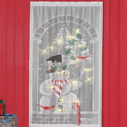 Christmas themed vertical blackout curtains with Santa, snowmen, and deer designs