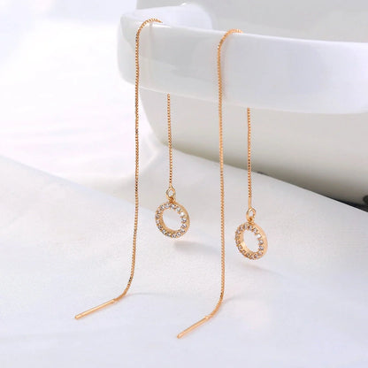 Gold Circle Long Tassel Ear Wire with sparkling zircon accents, perfect for any occasion