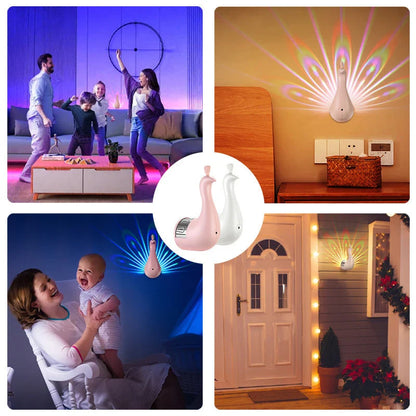 Peacock-inspired ambient lighting fixture with remote control and automatic shut-off timer