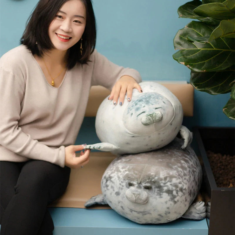 Large seal pillow doll plush toy in white or grey, sizes 30cm to 80cm