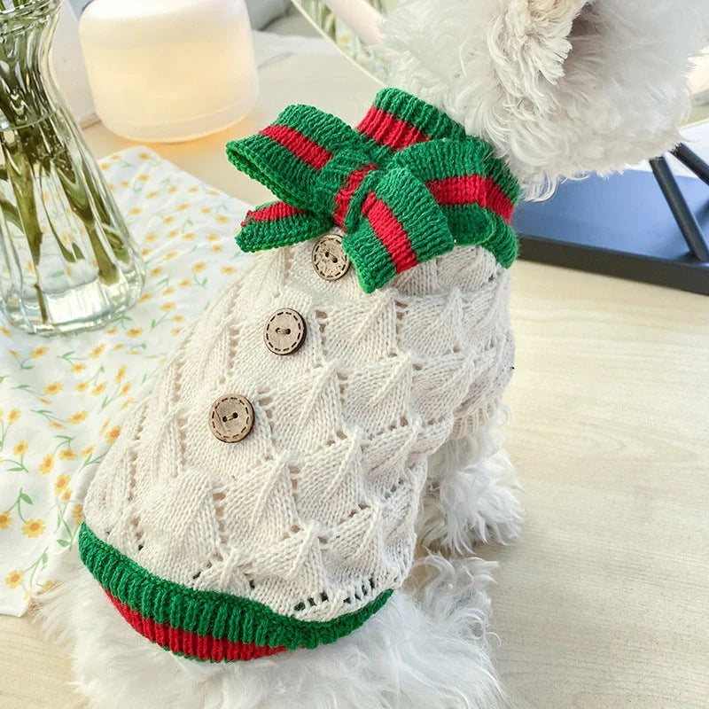 Bowknot Hollow Knit Dog Sweater in various colours and sizes
