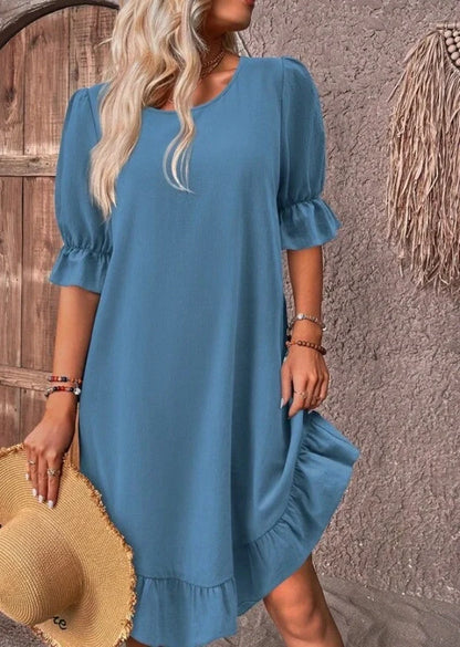 Stylish cotton linen ruffle dress for summer in various colors