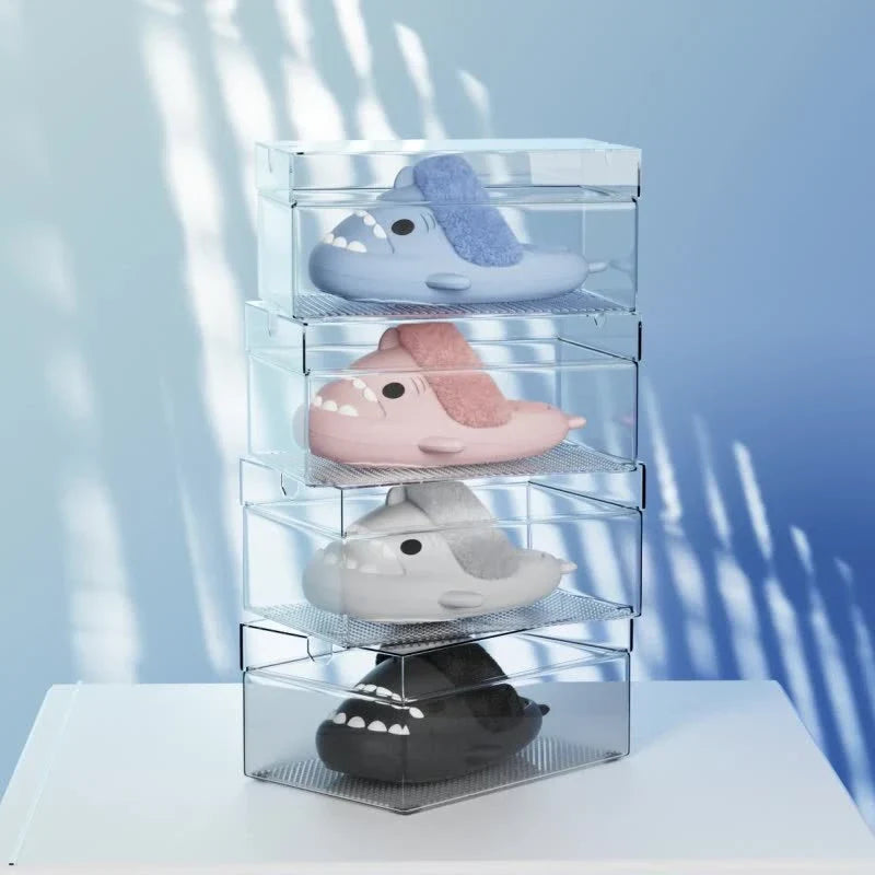 Cozy Shark Slippers with plush, fuzzy interior and thick, non-slip sole for comfortable, warm house shoes