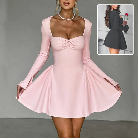 Y2K Fashion Slim A-line Long-sleeved Dress for Women in various colours