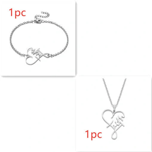 Faith Heart Pendant Necklace in stainless steel with adjustable chain