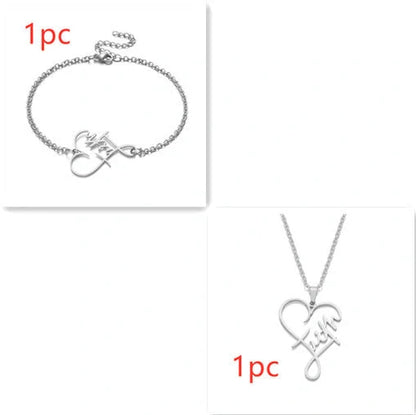 Faith Heart Pendant Necklace in stainless steel with adjustable chain
