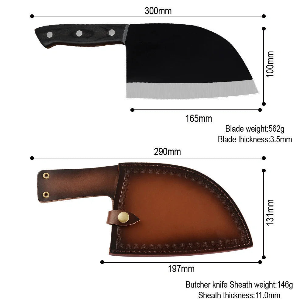 Hand-forged stainless steel butcher knife with wood handle for precision cooking