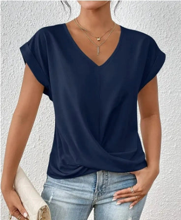 Stylish short-sleeve ladies' t-shirt with unique knot detail, available in a range of vibrant colours