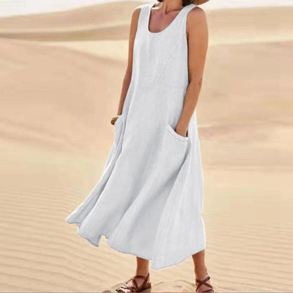 Stylish summer sleeveless long dress with pockets in various colours