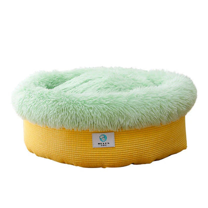 Cozy plush pet bed in pineapple design, providing deep cushioning and non-collapsible support for peaceful pet slumber