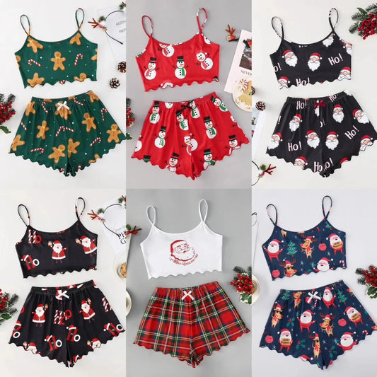 Women's Christmas-themed thin milk silk pajamas set with festive designs