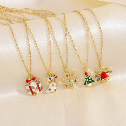 Festive Christmas-themed necklace with oil-drop pendant and coloured rhinestones