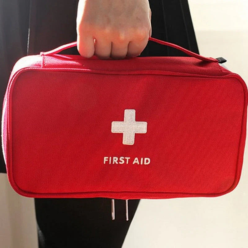 Large empty first aid kit in red, made from durable 600D Oxford cloth for outdoor and travel use