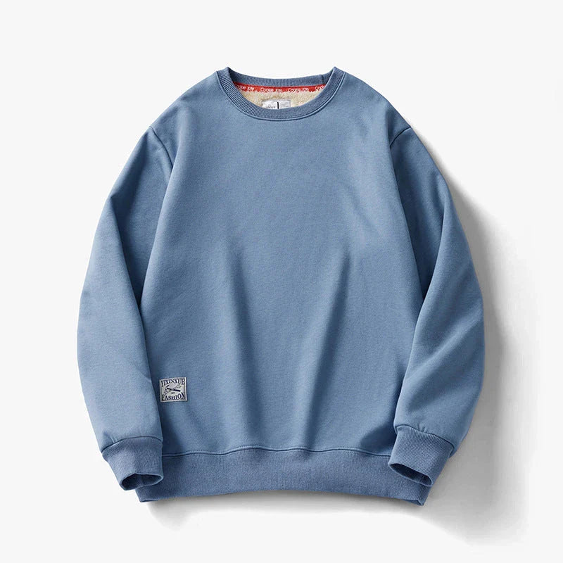 Cozy fleece pullover sweatshirt for men in a variety of colors including apricot, navy blue, red, black, light blue, burgundy, light gray, and dark gray