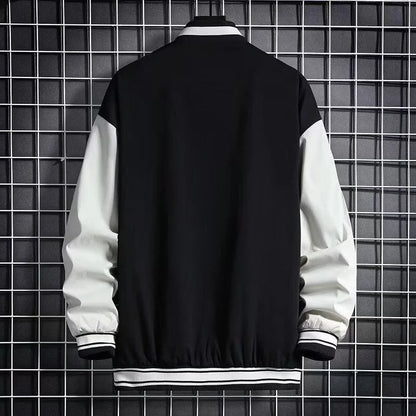 Stylish loose fit Hong Kong style baseball jacket for teens in black and beige