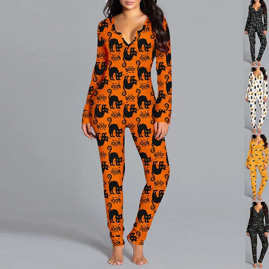 Spooktacular Halloween Jumpsuit - Cozy, Comfortable, and Stylish with Unique Halloween Print