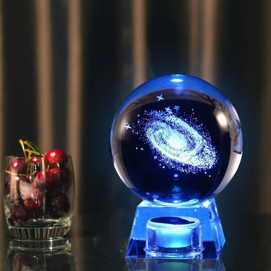 LED Music Box with luminous crystal ball showcasing Milky Way or Solar System 3D perspective