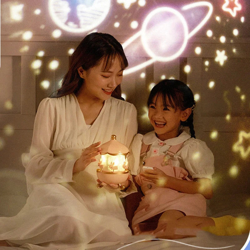 USB rechargeable space rotation night light projector for kids room with 12 films