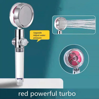 360-degree rotating high-pressure shower head with built-in fan and adjustable water spray